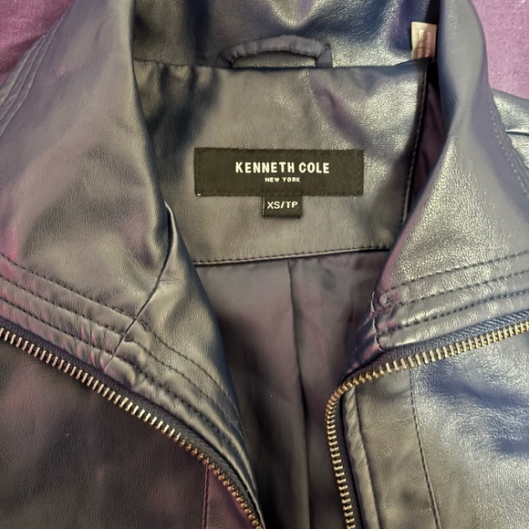 Kenneth Cole Leather Jacket XS never worn Navy blue , brand new - Picture 4 of 6